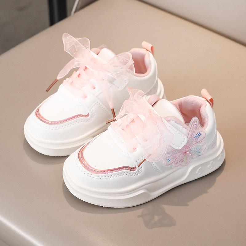 Spring Girls Leather White Sneakers Soft Sole Versatile Casual Shoes For Kids