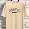 Men's Summer Loose Size 100% Cotton Trendy Boston Graphic Print Casual Fit Round Neck Short Sleeve T-shirt Top