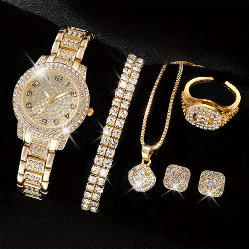 6PCS/SET Silver Women's Watch Business Leisure Element Watch Luxury Dial Quartz Watch Jewelry Set Gift For Her