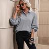 YYFS Women's Fashion Casual Solid Color Print Long Sleeve POLO Neck Blouses & Shirts