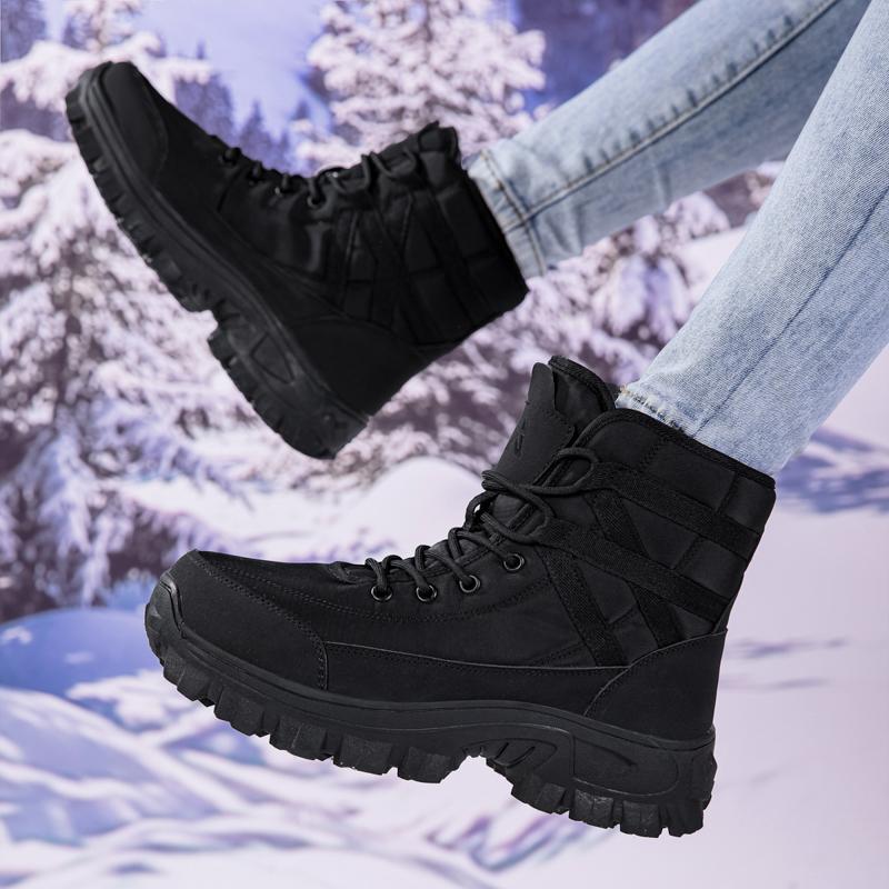 TUINANLE Women's Winter Boots Outdoor Anti-Slip Warm Plush Lined Cotton Shoes Casual Lace-Up Sports Shoes Men