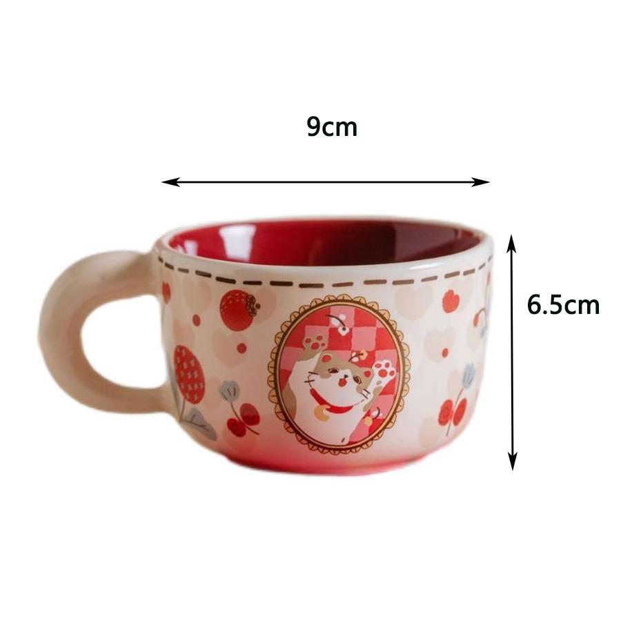 Retro cute lucky meow cup ceramic kitten coffee cup breakfast cup flower tea cup