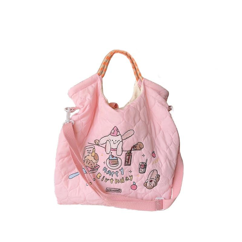 23 quilted soft messenger bag large capacity portable shoulder bag cartoon embroidered rabbit student handbag