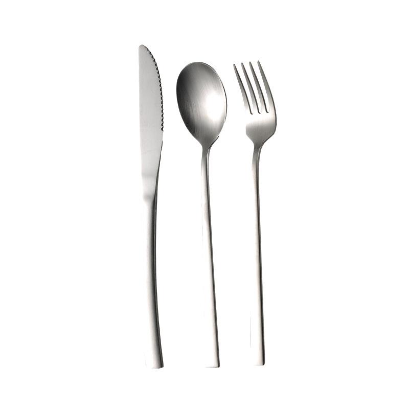 304 Stainless Steel Korean Square Handle Western Tableware Knives, Forks and Spoons Hotel Wide Barbecue Shop Spoon Matte Sand