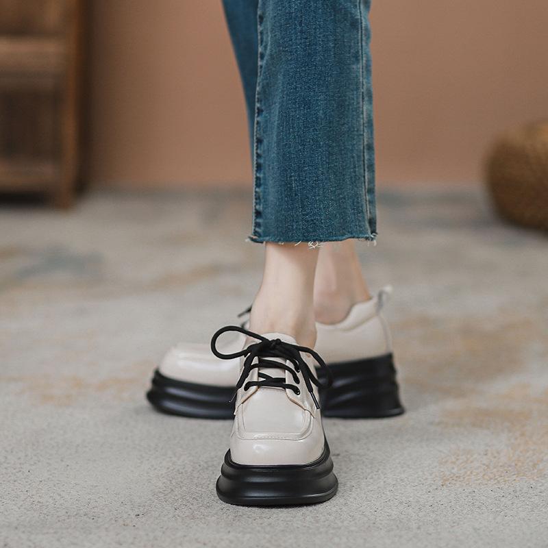 Lace Up Comfort Woman Platform Oxford Shoes British Style Woman New Retro Thick Sole 8CM High Heel Casual Single Shoes Loafers