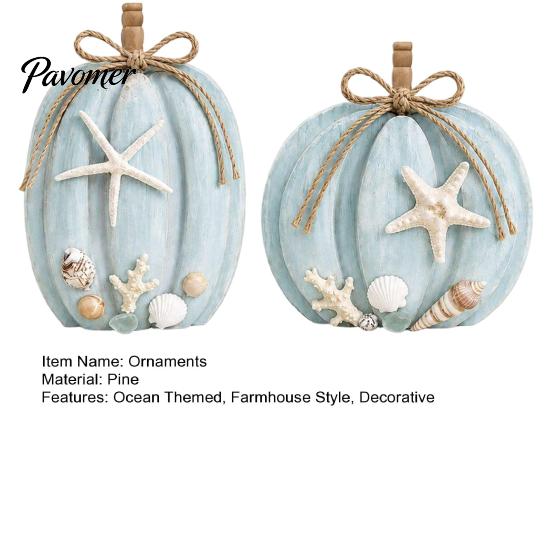 Dekorative Holzkürbisse für Zuhause 2 Stück Küstenkürbis-Deko, Blaues Holzschild, Herbst Handgefertigt Massivholz Geschenke Tischmittelstück Thanksgiving