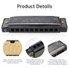 10 Holes KeyC Blues Harmonica Beginner Gifts Brass Reed Plate Black Mouth Organ 20 Tunes