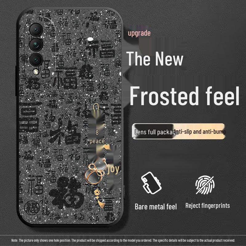 Black Cartoon Chinese Style Silicone Honor X20se Phone Case with Tempered Glass Protector