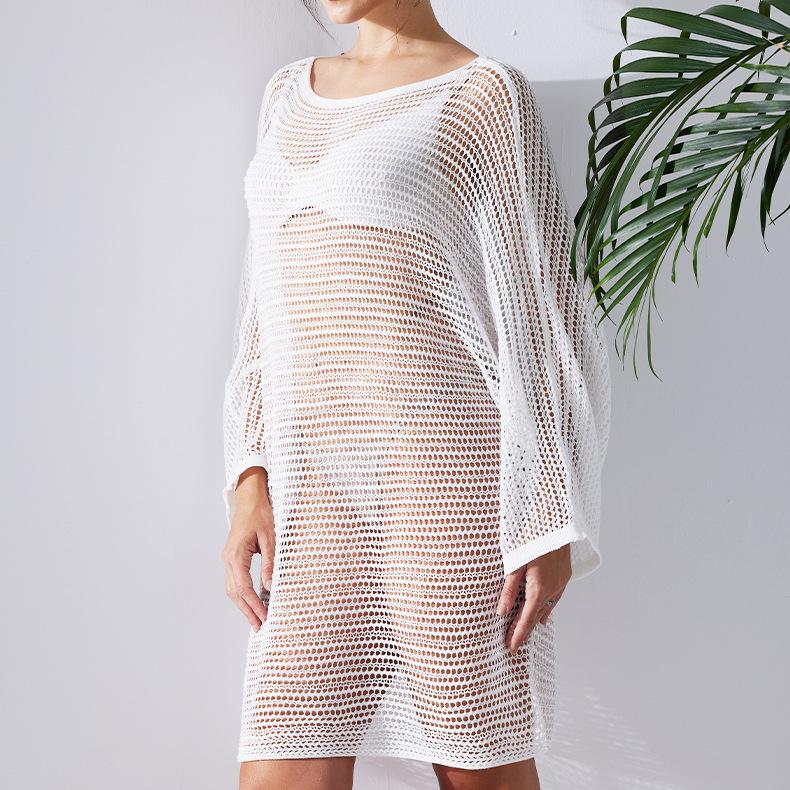 

Европейский и американский стиль Весенне-летняя женская вязаная пляжная накидка Свободный дизайн с ажурным узором и широким подолом юбки Пляжная одежда для защиты от солнца XL белый