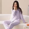 Couple pajamas pure cotton long-sleeved spring and autumn women's simple casual men's comfortable cardigan cotton loungewear set