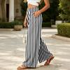 Women High Waist Wide Leg Pants Elastic Waistband Plaid Print Loose Fit Trousers with Pockets Casual Relaxed Style for Daily Wear