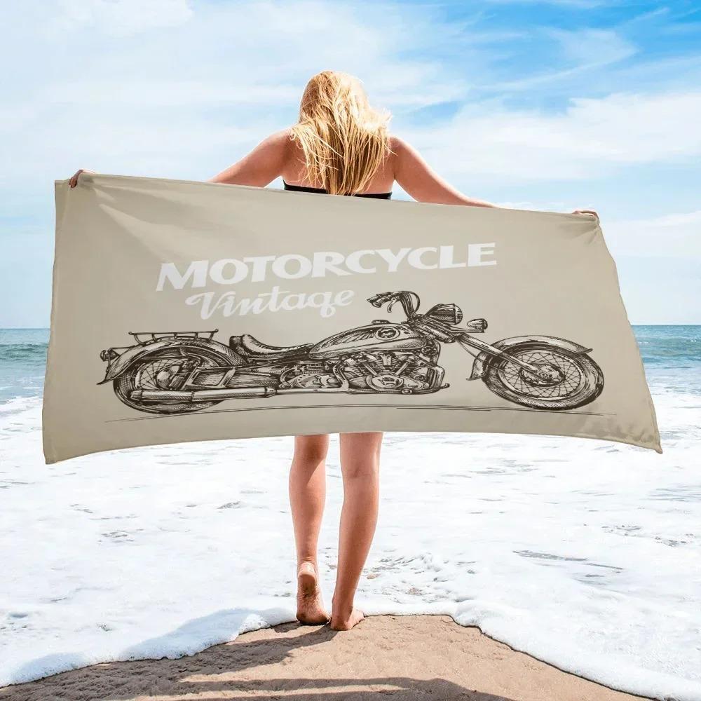 Telo da Spiaggia Trendy con Stampa Stile Motociclista, Asciugatura Rapida Super Assorbente per Uomini, Viaggi all'Aperto, Spiaggia, Uso Quotidiano