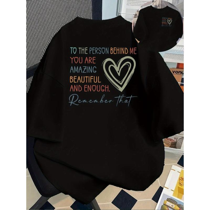 European sizes The Person Behind You, Praise Print Tshirt Short Sleeve Crew Neck Casual Top for Summer Spring, Women's Clothing