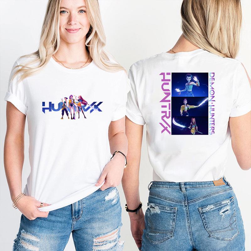 Fashion Korean Short Sleeved T-shirt for Women Clothes Short Sleeved Tees Kpop Demon Hunter HuntrX Oversized Top Y2K Clothing