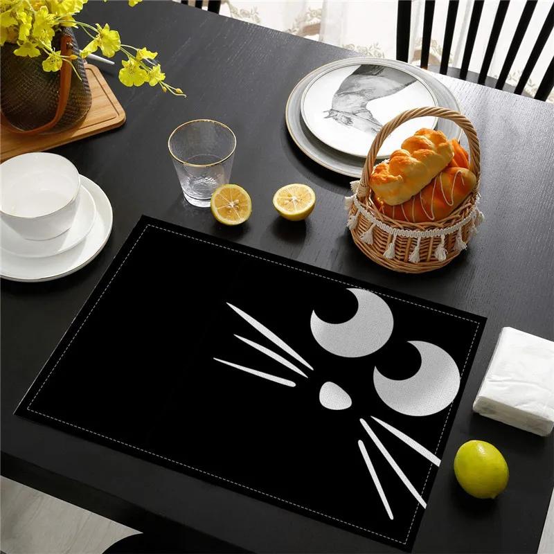 6PC Halloween Pumpkin Black Cat Placemats Festival Kitchen  Linen Dinning Table Mats Bowl Coffee Cup Pads Mats Home Decor