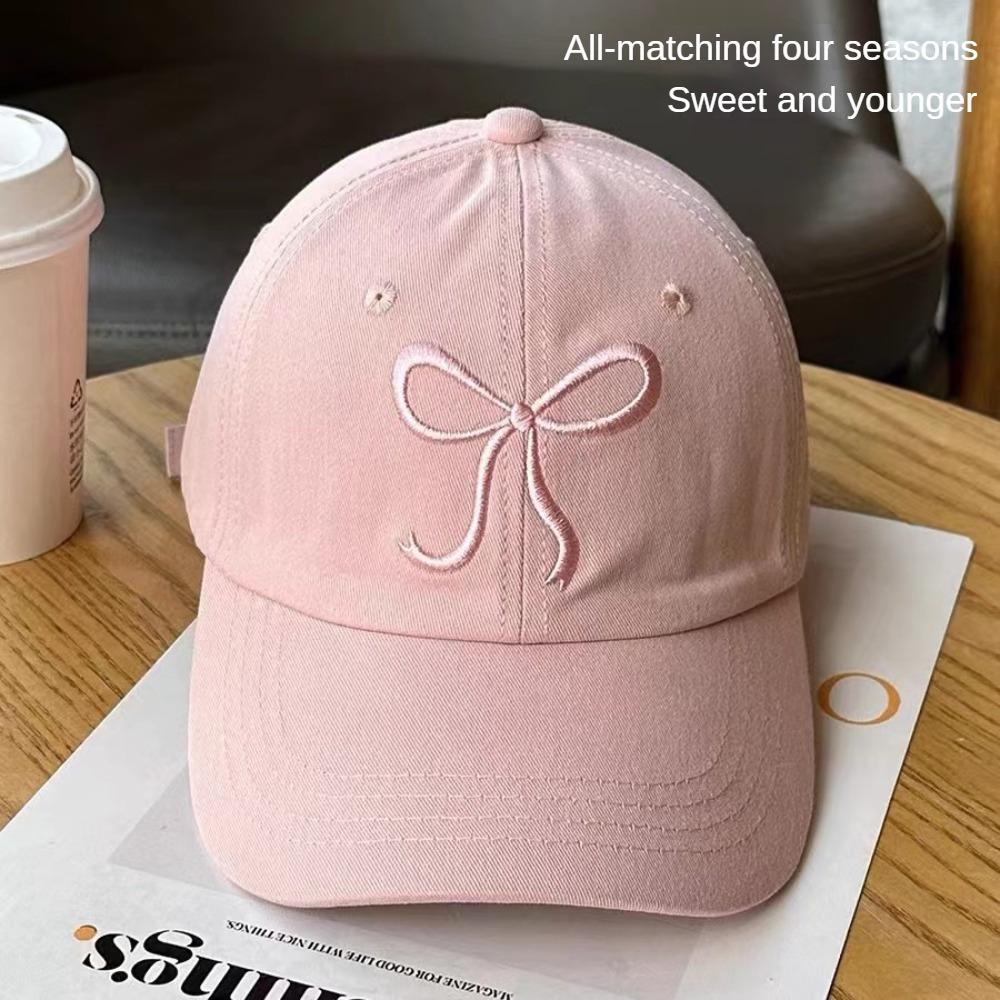 1pc Adjustable Cute Bow Baseball Cap - Sweet And Romantic Pink Design, Made of Lightweight Polyester, Couple'S Hat with a Soft Top