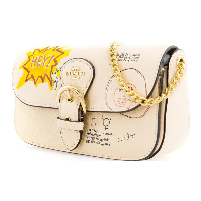 Coach Basquiat Joint Model Kleo 19 Classic Retro Graffiti Cowhide Chain Bag Handbag Crossbody Bag Shoulder Bag Women's Beige White