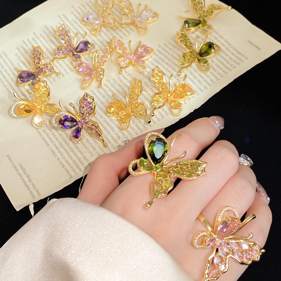 Gilded Zircon Butterfly Open Ring - Elegant, Versatile & Luxurious Jewelry