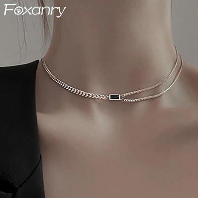 Black Zircons Necklace Party Jewelry for Women New Fashion Creative Double-layered Clavicle Chain Holiday Accessories