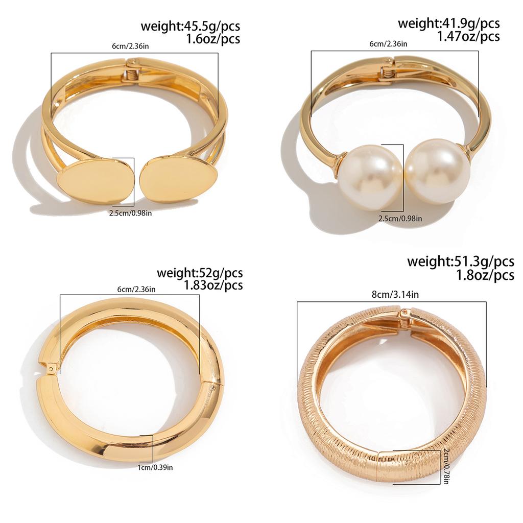 Salircon Exaggerated Big Imitation Pearl Open Bracelets for Woman Vintage Striped Metal Spring Bangles Punk Party Jewelry