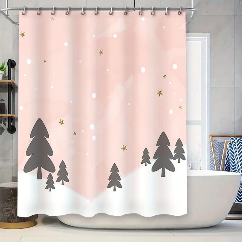 

Elegant Pink Night Sky Shower Curtain With Star And Tree Design – Waterproof And Durable Bathroom Decor With Complimentary Hook W60H190(CM)-1 Pcs