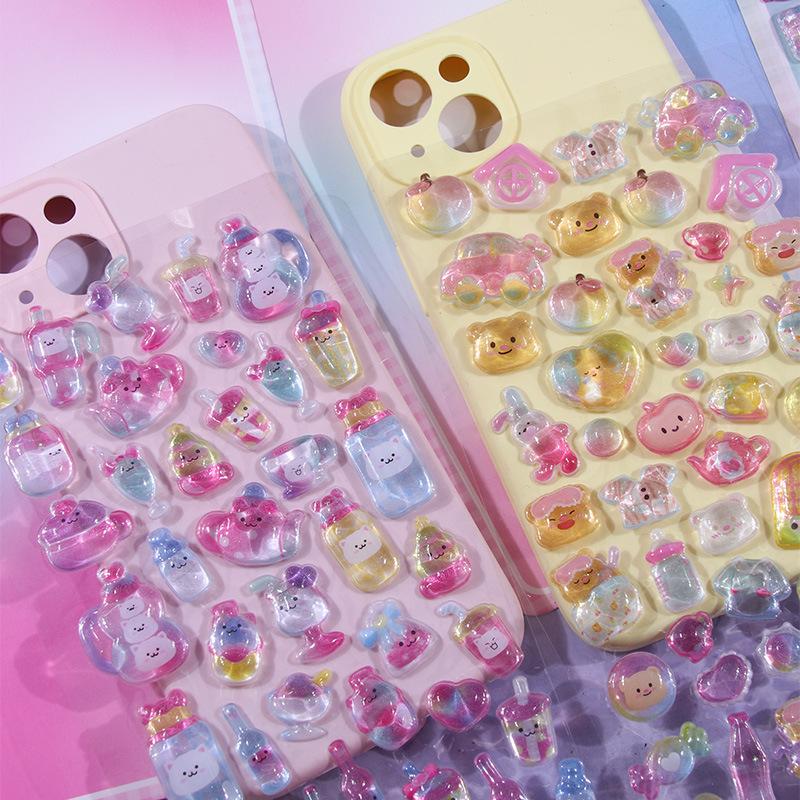 Cartoon Animal Relief Sticker Creative 3D Crystal Stickers For Journal Scrapbook Notebook Laptop Diy Phonecase Decal Pary Decor