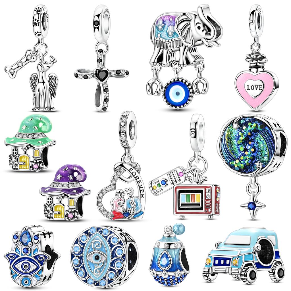 New Original Charms Bead Copper Inlaid Zirconium Bowknot Love Heart Balloon Pendants Fit Bracelets Diy Jewelry