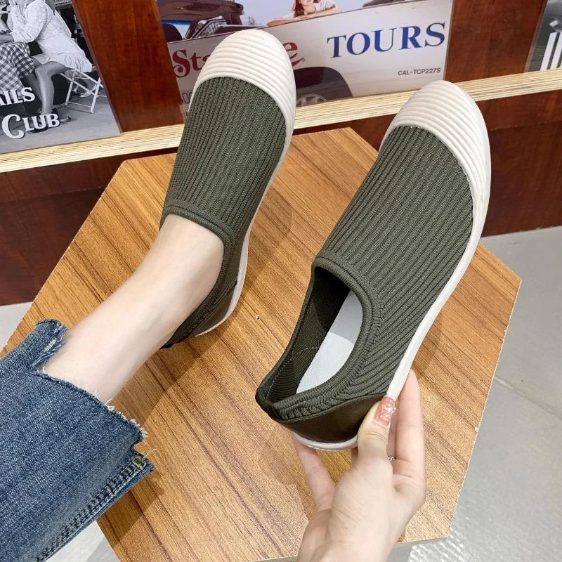 Flat Bottom Women Shoes Knitting Casual Flat Shoes Breathable Mesh Woman Designers Shoes Light Lady Ballets Flats Tenis De Mujer