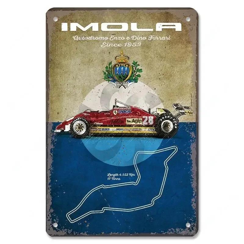 Metal Tin Signs Racing Car Plaque Metal Poster F1 Racetrack Nostalgic Vintage Metal Wall Art Decor for Garage Racing Club Home