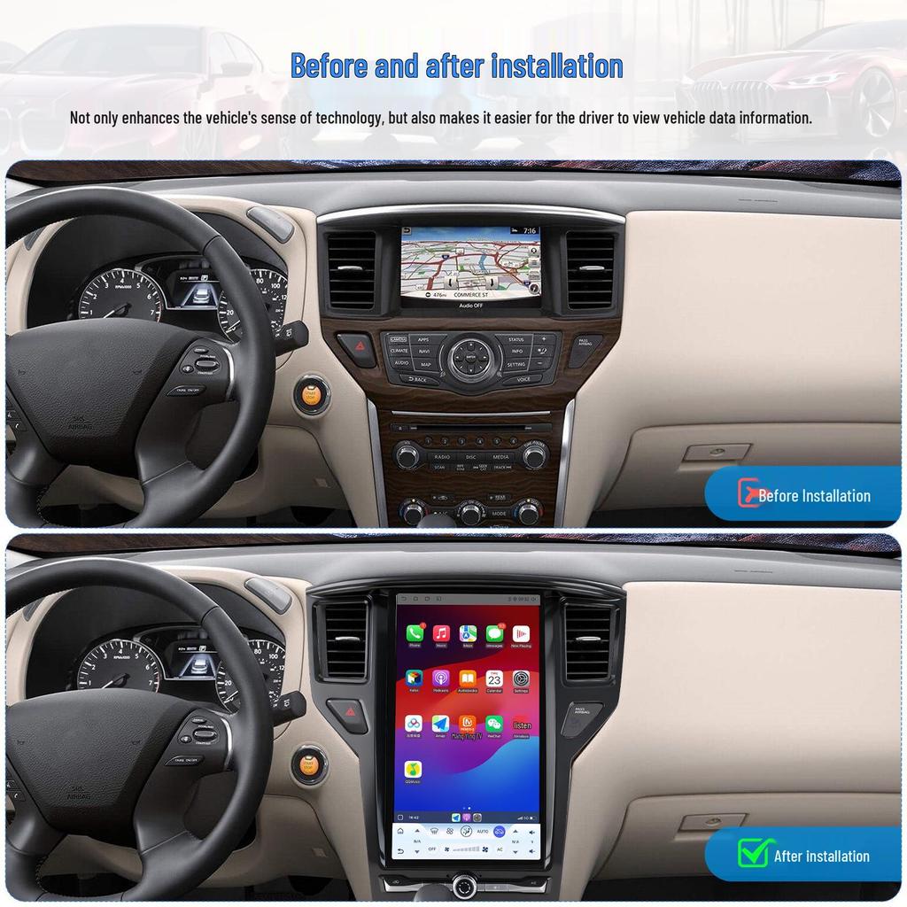 Compatible with 2012-2020 Nissan Pathfinder: 14.8-inch Android Car Stereo with Qualcomm Central Control and Navigation.