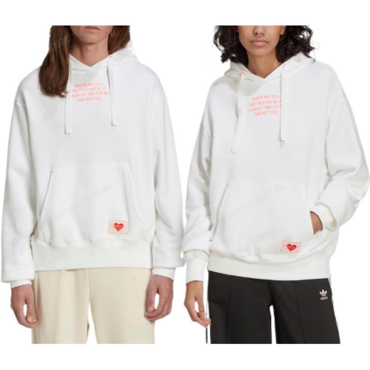 adidas Originals Trefoil V-Day Cotton Hoodie Pullover Men Tops White HJ9601
