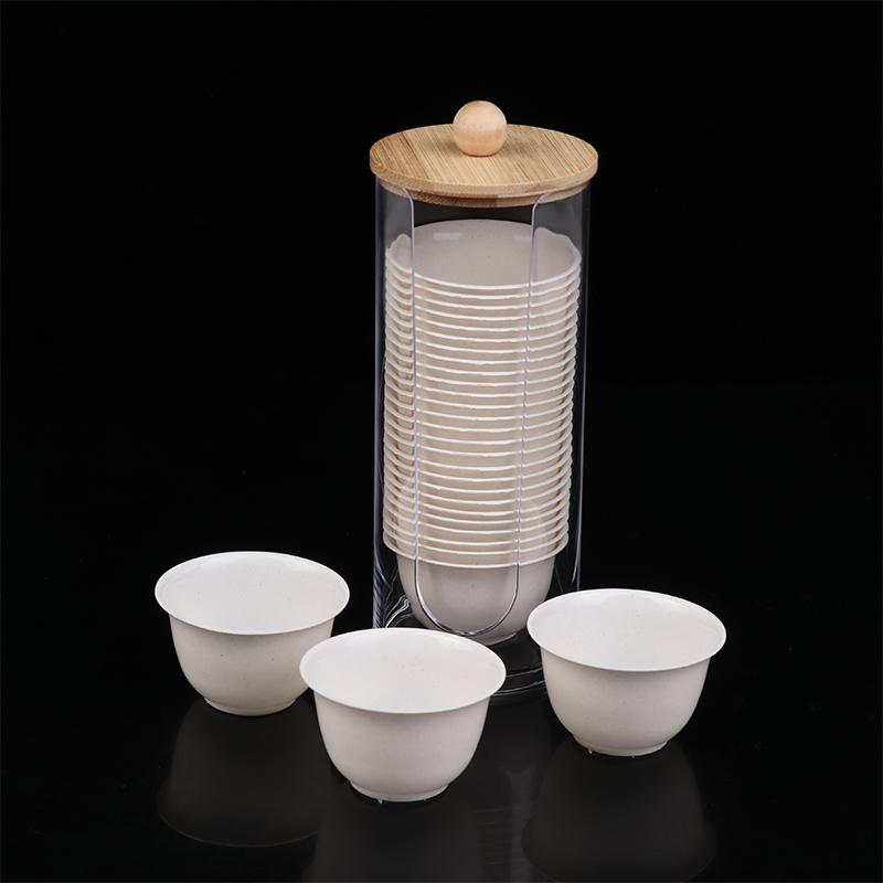 1Pc Transparent Cup Holder Or 50 Disposable Kung Fu Tea Cup Rice Husk Fiber Cup High Temperature Resistant Degradable Test Cups