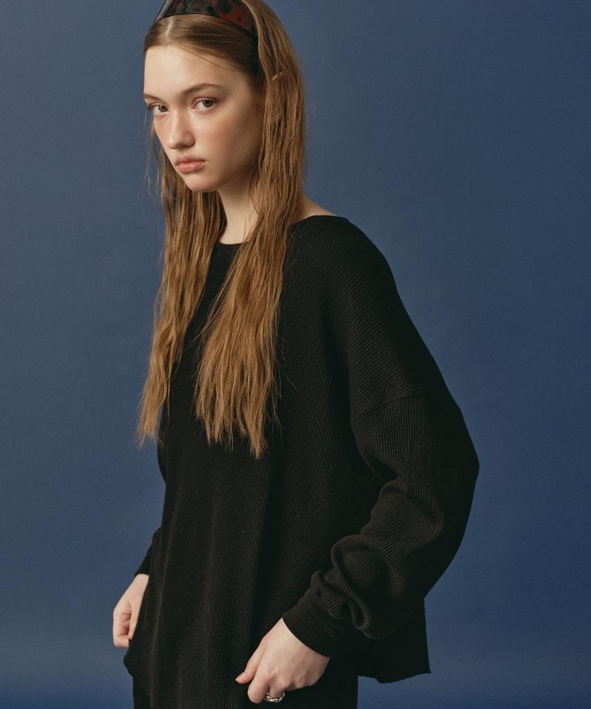 LOSSYROW Two-Way Waffle Long Sleeve Black