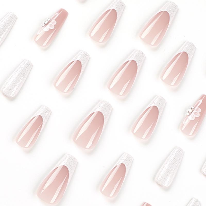 24Pcs/Set Quick Nails French White Edge Florets False Nials Sticker Wearable Waterproof Manicure Finished Nails