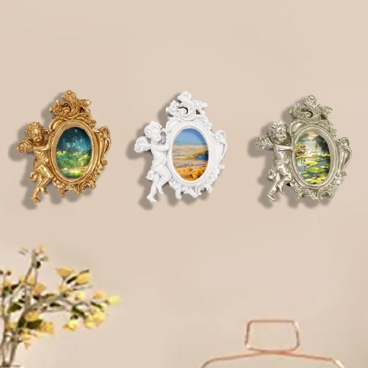 Victorian Resin Angel Figurine Photo Frame European Carving Picture Frame With Stand & Hook Artistic Photography Display