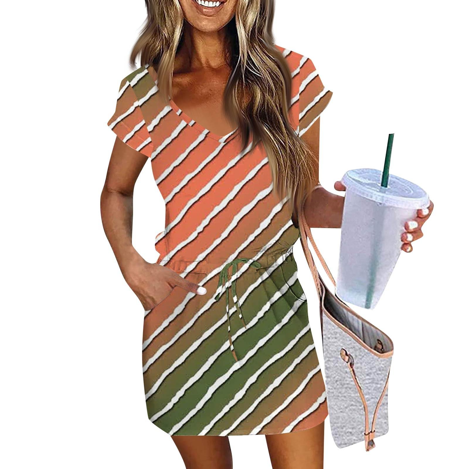 

Женские модные повседневные платья с V-образным вырезом и коротким рукавом в полоску с принтом в стиле пэчворк XL шафрановый