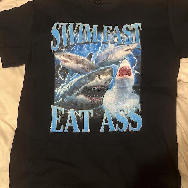 Футболка  Плыви Быстро Ешь Задницу , Смешная Футболка с Акулой, Футболка-Мем 90-х Унисекс XXXXL