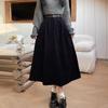 Korean Women's Brown Skirt Autumn Winter High-waisted Corduroy Long Skirt Ladies College Style Pleated A-line Skirts