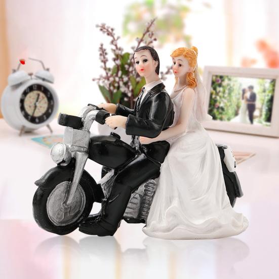 Figurine de gâteau en résine à la mode, décoration de mariage pour marié,  moto, mariée, pour maison, jardin, chambre à coucher