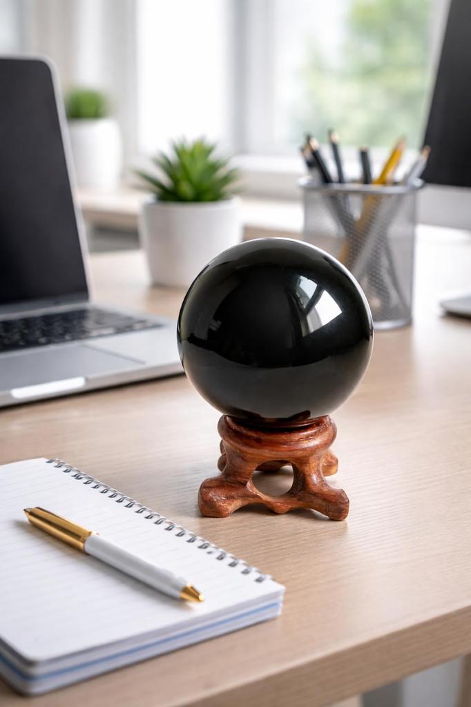 Natural Obsidian Sphere Crystal Ball Ornament - A popular item for warding off evil, bringing good fortune, and purification. A natural stone power st