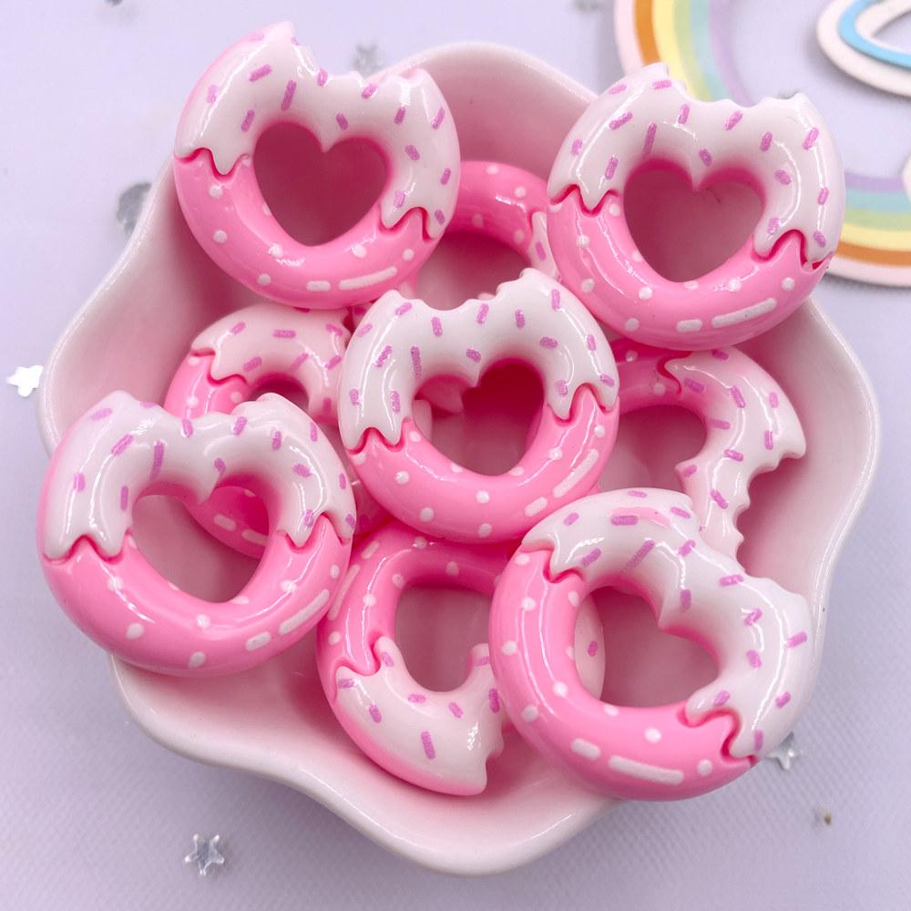 10PCS Resin Colorful Kawaii Pink Candy Heart Donut Flat Back Stone Cartoons Scrapbook Figurines DIY Bow Decor Accessories Crafts