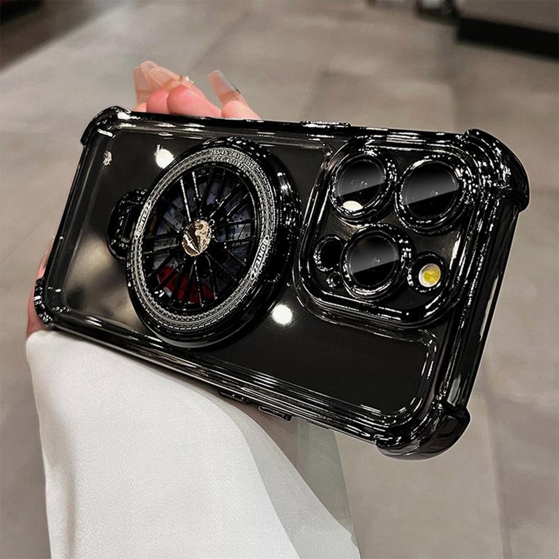 

Роскошный чехол с гальваническим покрытием, кронштейном-гироскопом с вращением и подушкой безопасности для iPhone 16 15 14 13 12 11 Pro Max X Xs Xr 16 Plus Magsafe Мягкая прозрачная крышка For iPhone 13 ProMax