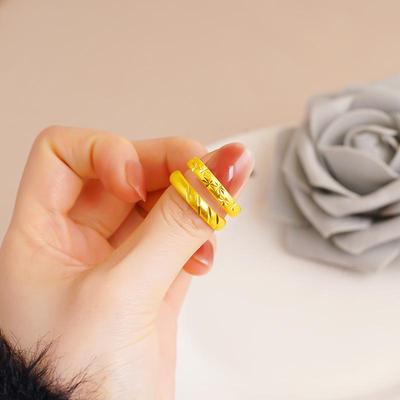 Adjustable Women's Sand Gold Star Meteor Ring: Real Copper, Imitation Gold Cross-Border Tail Accessory