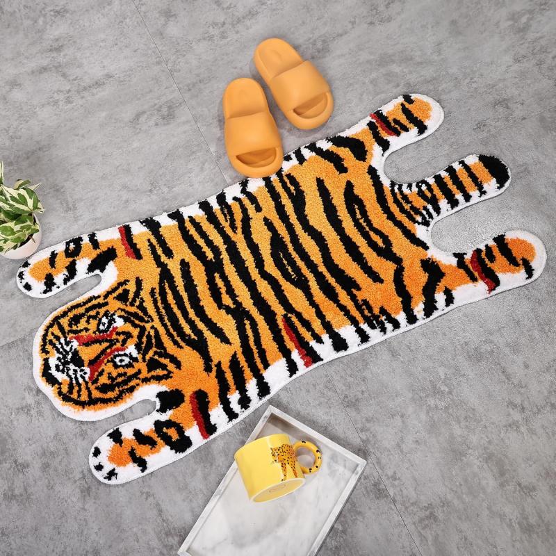Leopard Panther Shaped Fluffy Soft Bath Mat Non Slip Water Absorbent Animal Doormat Bedroom Bathroom Floor Decor Rug
