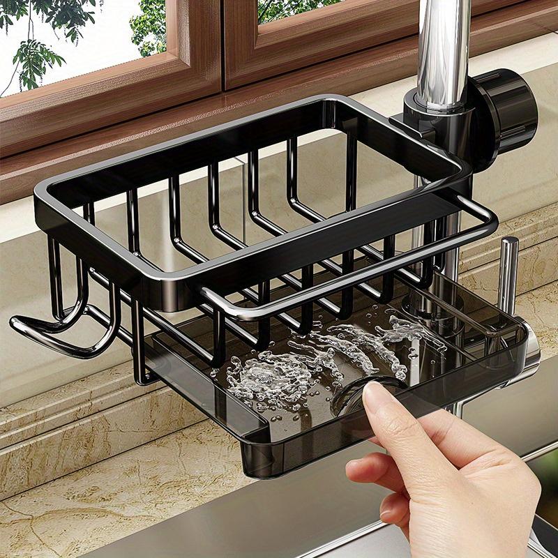 Kitchen Space Aluminum Sink Drain Rack Sponge Storage Faucet Holder Soap Drainer Pan Basket Organizer Bathroom Accessories