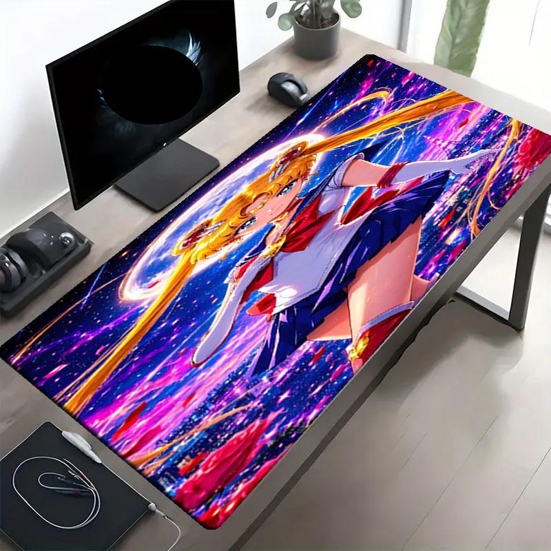 Sailor Moon Print Mouse Pad, Anti‑Slip Desktop keyboard Mat, for PC Laptop Gaming Working Daily Use, Cool Festival Surprise Gift