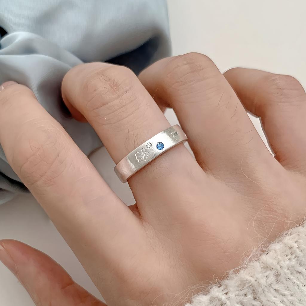 PANJBJ 925 Silver Frosting Geometry Ring for Women Wide Texture Versatile Handmade Ins Jewelry Gift