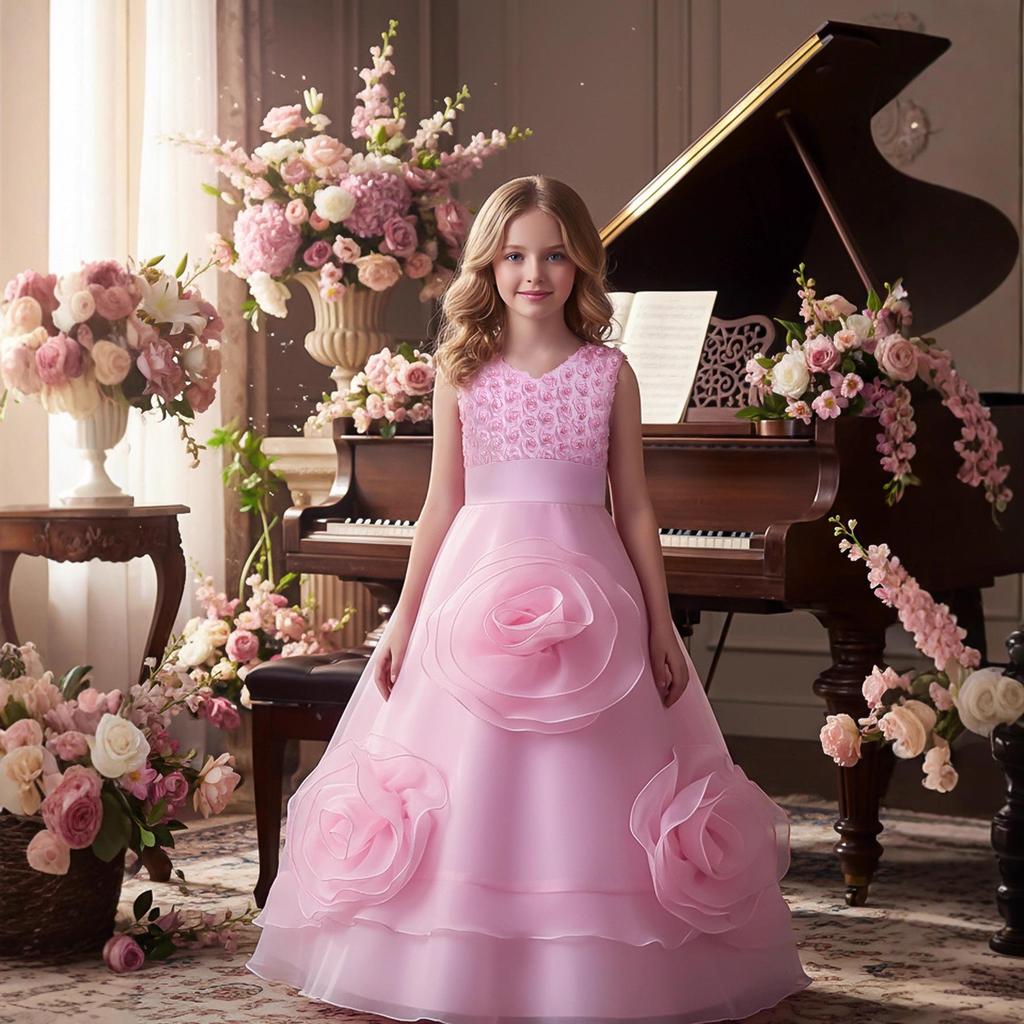Girls' Formal Fashion Tulle Skirt Flower Girl Dress for Weddings and Piano Performances - Available Now