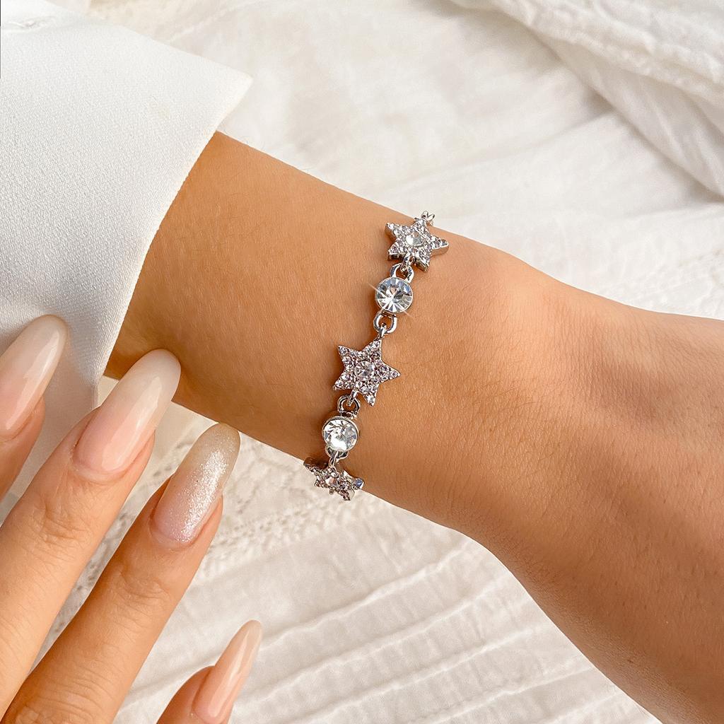 Simple Temperament Diamond-Encrusted Snowflake Bracelet, Personalized Versatile Geometric Star-Shaped Adjustable Jewelry