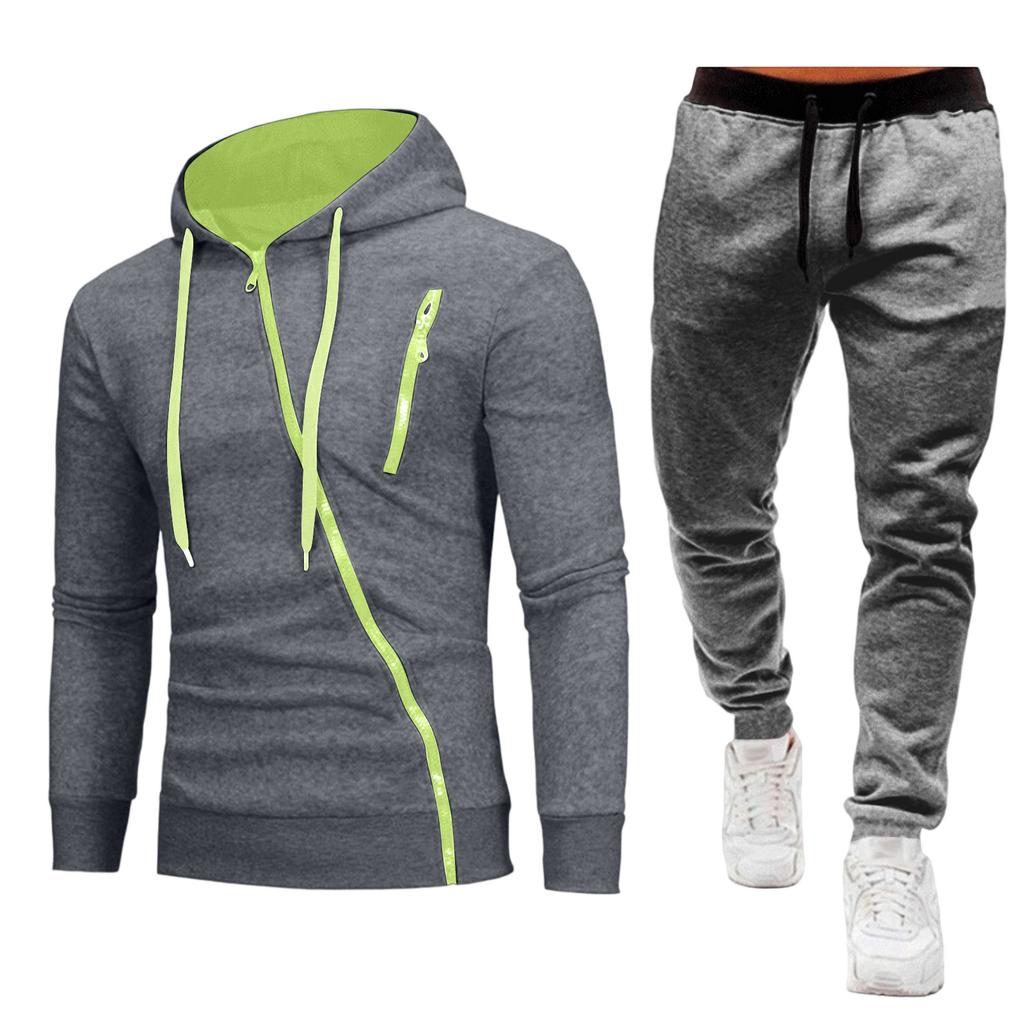 Men's Outdoor Lined Zip Up Hooded Sweatsuit Set Long Sleeve Top and Pants (Shoes Not Included)